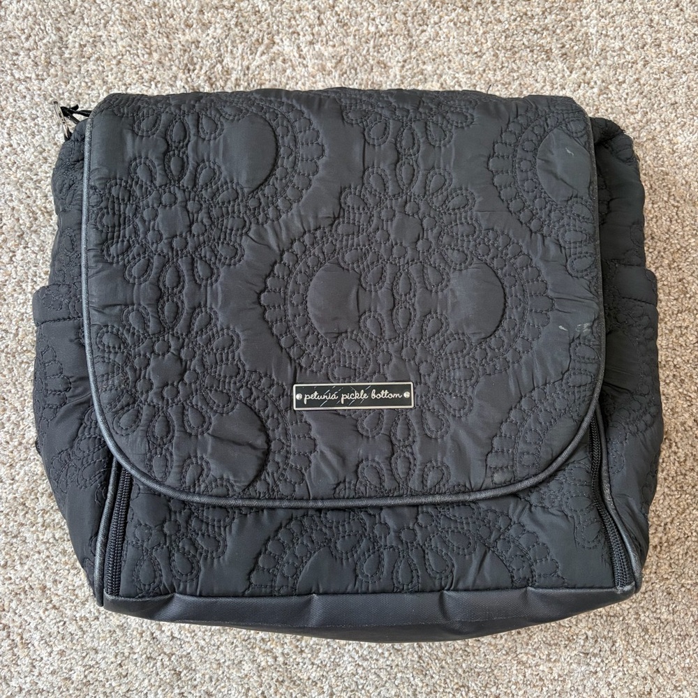 Petunia Pickle Bottom Black Quilted Diaper Backpack